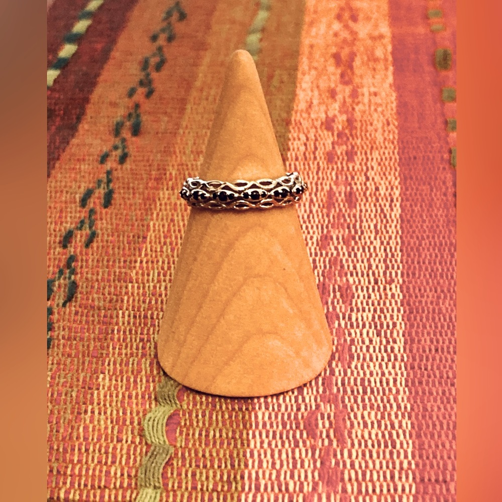 Sterling Filigree Ring size 6 with dark czs